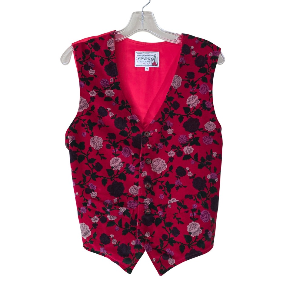 Spark's Made in Italy‎ Red Floral Tapestry Vest Waistcoat Button Front Size M